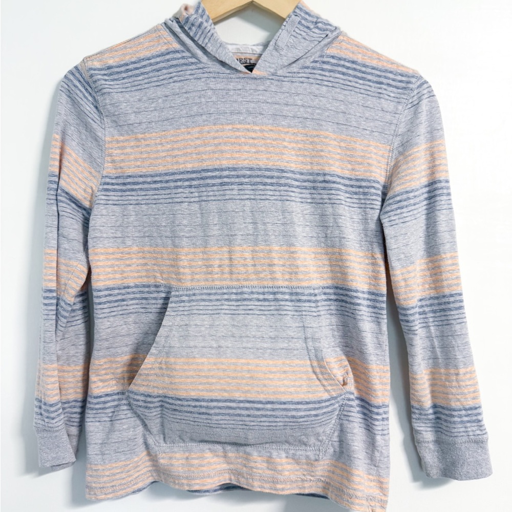 First Wave Striped Hooded Tee Kids 10/12 Gray Blue Orange